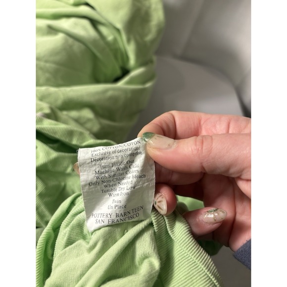 Pottery Barn PB Teen Muffy Cord Twin Duvet & Standard Sham Lime Green Pom Poms - Picture 6 of 8